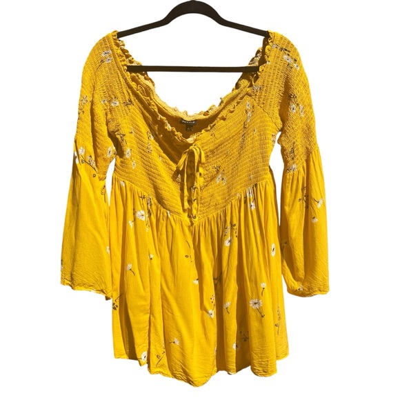 Torrid Challis Off The Shoulder Smocked Babydoll Top Yellow Womens Plus Size 2X - Picture 3 of 10